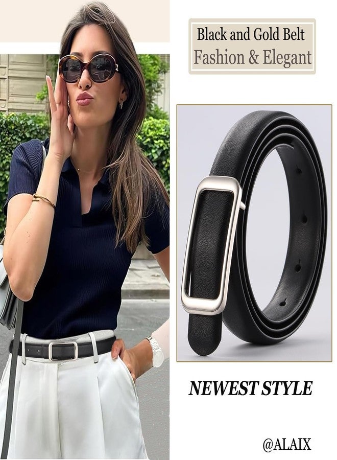 ALAIX Women's Leather Belt for Jeans Pants Fashion Belt with Gold/Silver Buckle Elegant Thin Waist Dress Belts for Women - Image 2